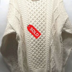 SOLD....Aran Crafts Ireland Men's Ivory Lana Chunky Knit Sweater Size M